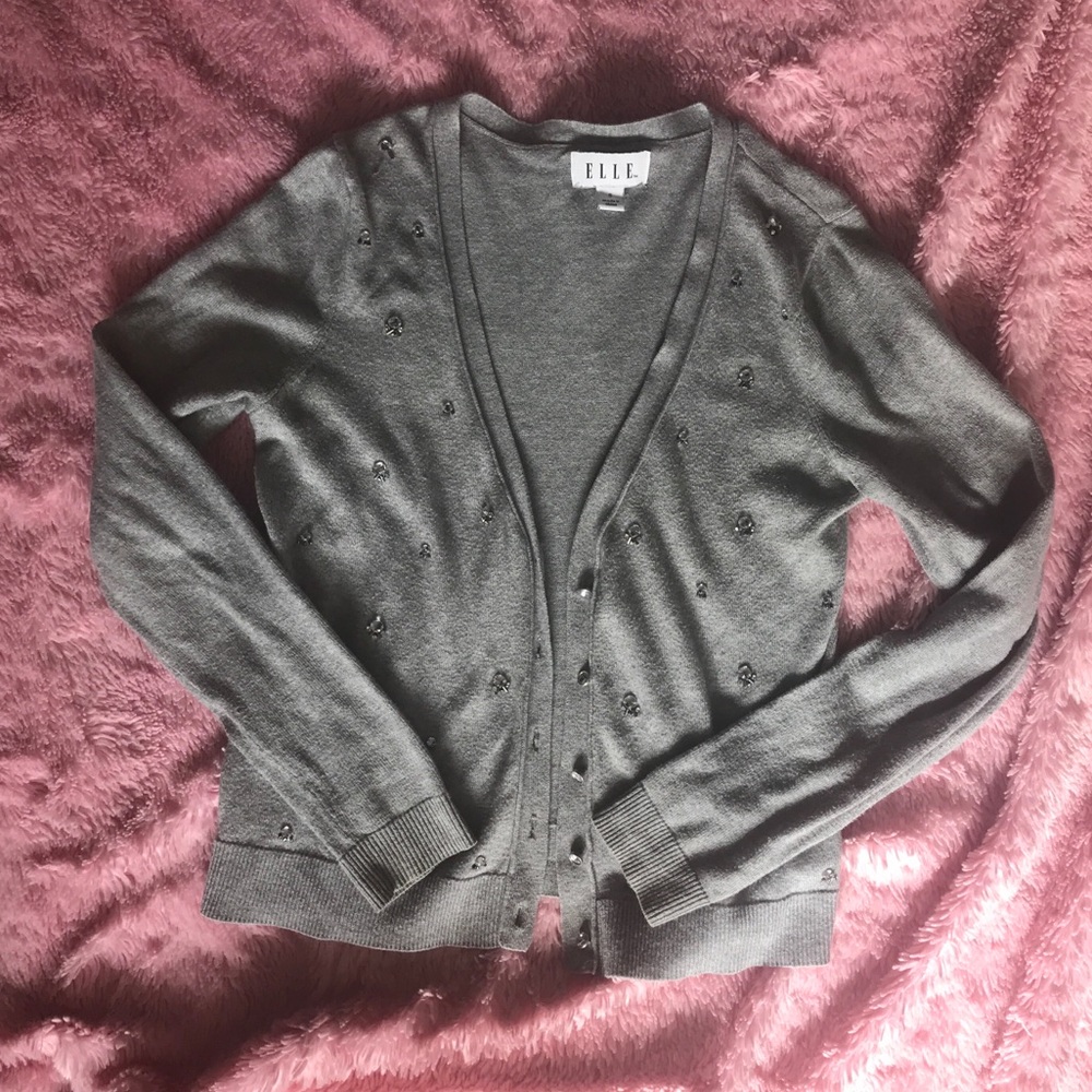 Elle Gray Jeweled Cardigan